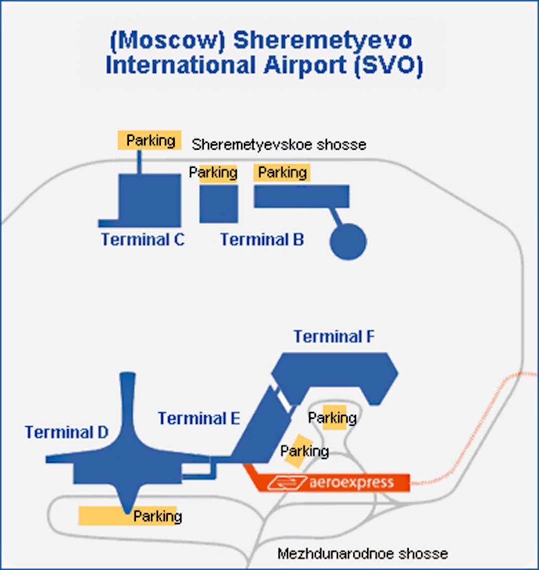 Sheremetyevo ਟਰਮੀਨਲ ਦਾ ਨਕਸ਼ਾ