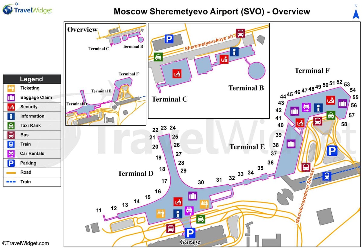 Sheremetyevo ਨਕਸ਼ਾ ਟਰਮੀਨਲ ਦੀ